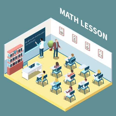 University students on maths lesson isometric composition 3d vector illustration