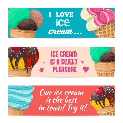 Set of  sweet ice-cream banners with different tasty vector illustration