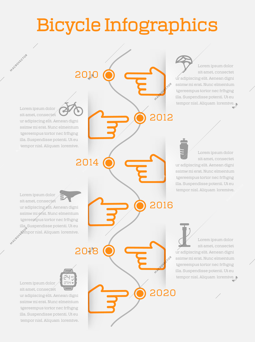 Timeline business infographic with bike elements and accessories icons vector illustration