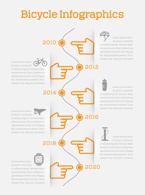 Timeline business infographic with bike elements and accessories icons vector illustration