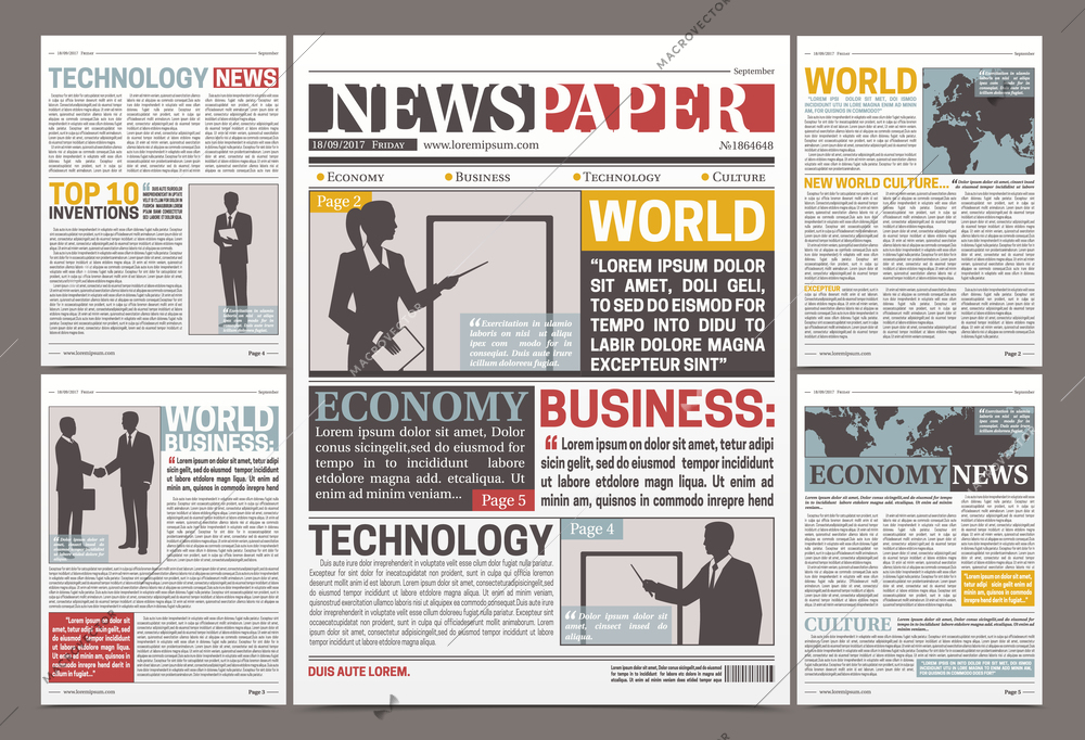 Newspaper template design with financial articles news and advertising Information flat vector illustration