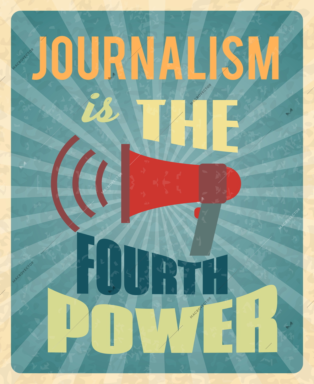 Journalism press news reporter profession poster with red megaphone and text vector illustration