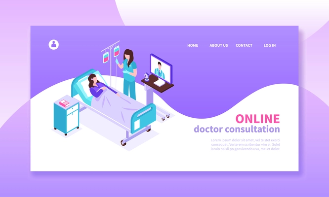 Online medicine isometric horizontal banner with patient consulting doctor 3d vector illustration
