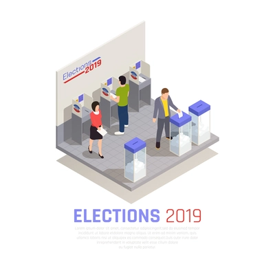 Elections and voting isometric concept with ballot box and people vector illustration