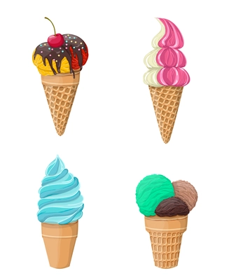 Set of four sweet ice-cream icons with cherry mint vanilla tasty isolated on white vector illustration