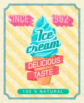 Poster with mint cold delicious ice-cream pink tape with text vector illustration