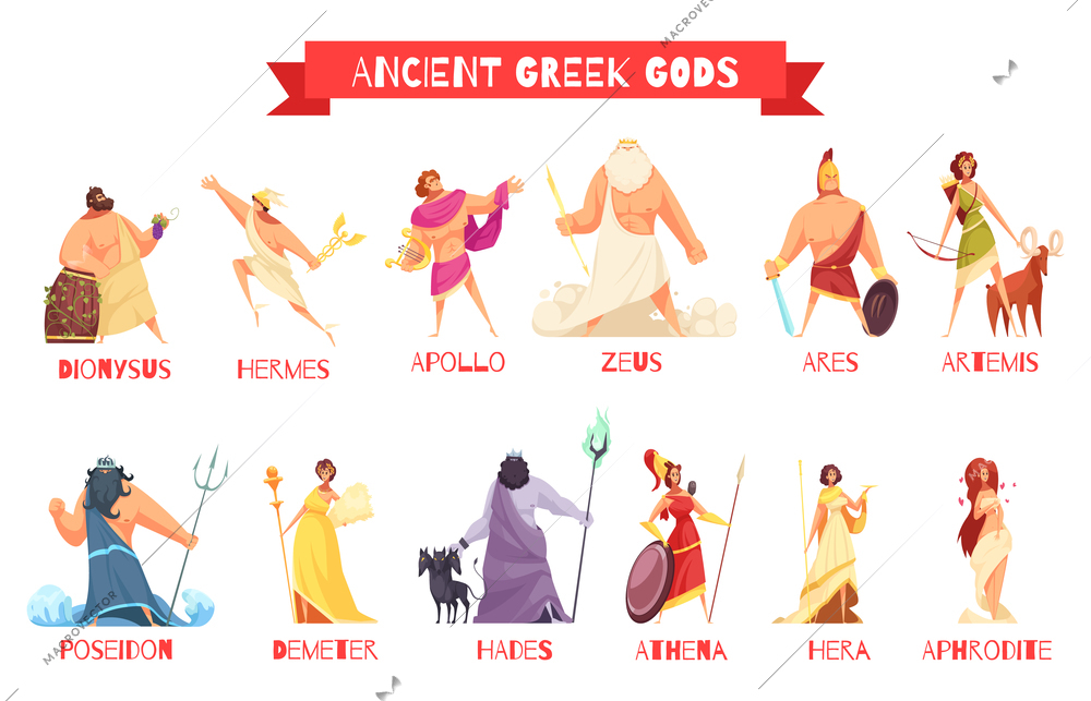 Ancient Greek Gods 2 Horizontal Cartoon Vector Illustration 46565 |  Macrovector
