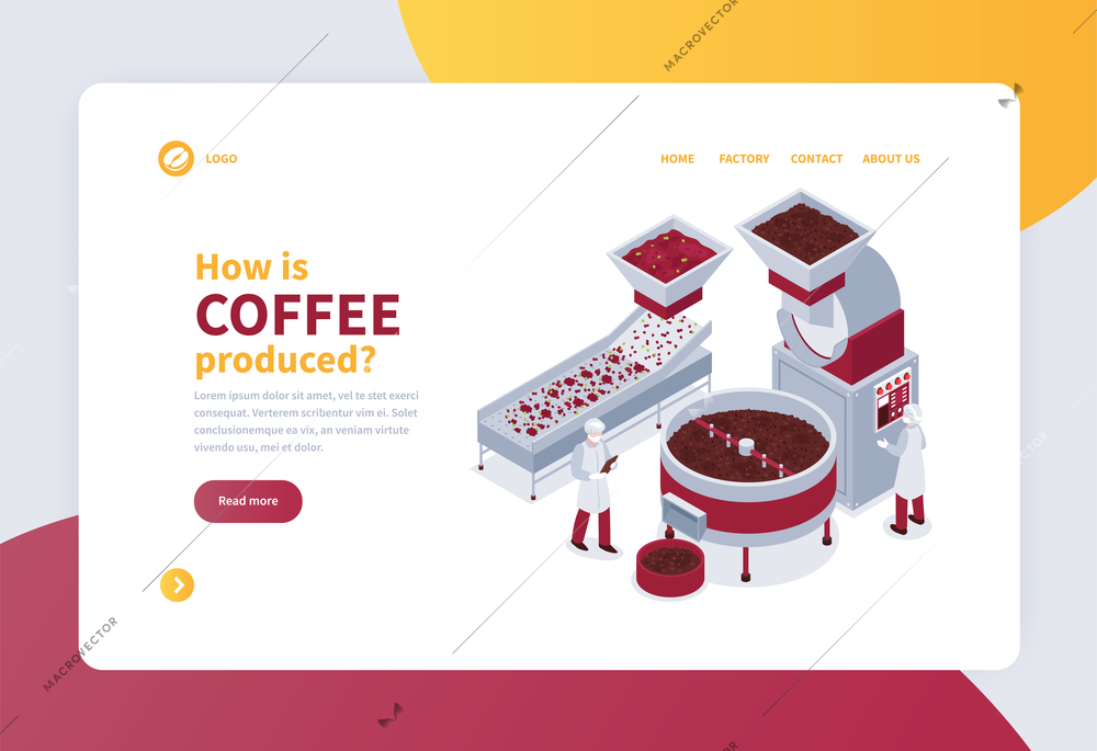 Isometric concept banner with coffee production process 3d vector illustration