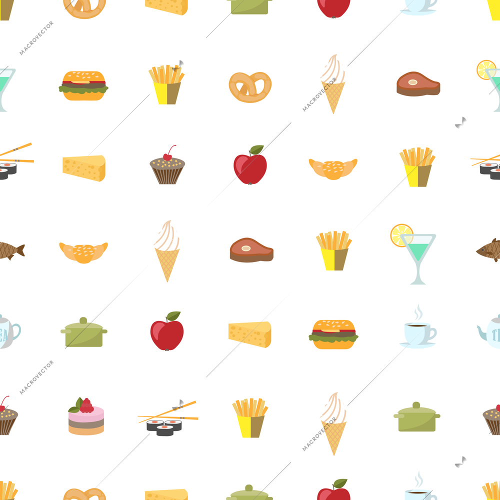 Food and drink pattern seamless background vector illustration