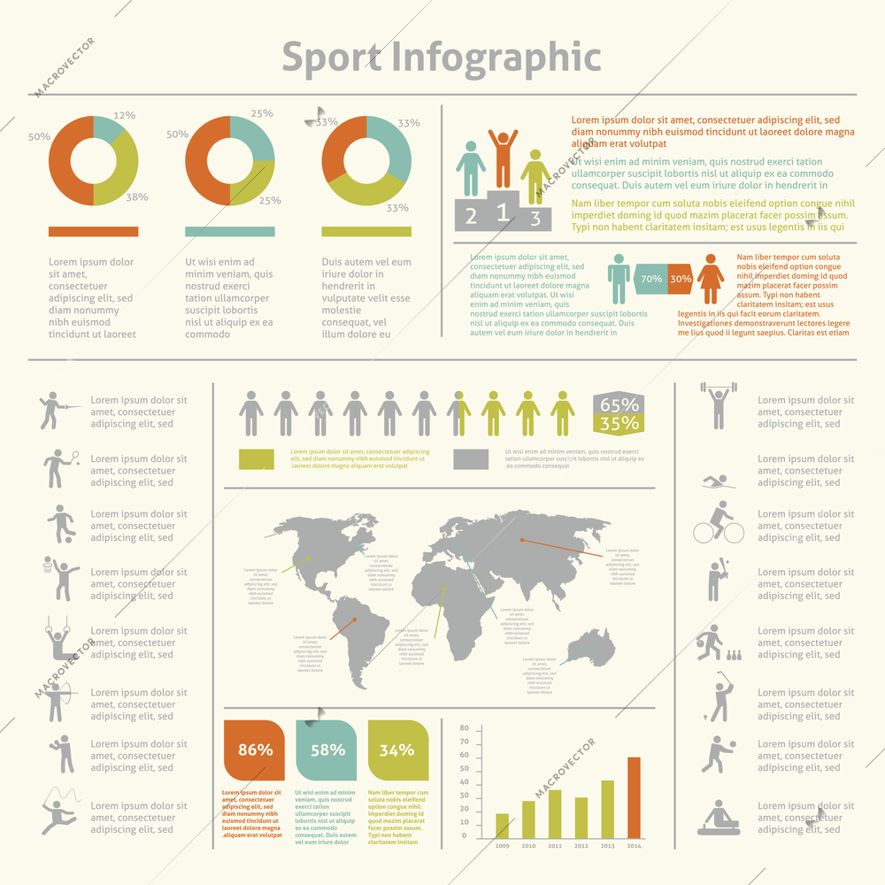 Infografic athletics sport achievements development and competitions winners statistics presentation diagrams layout template design vector illustration