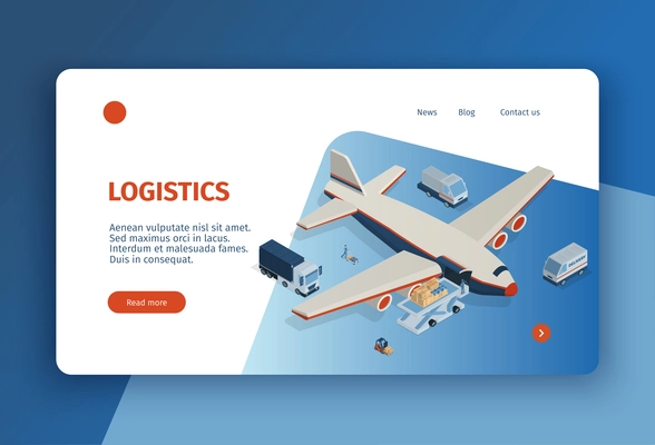 Isometric logistics concept banner web site landing page design background with clickable links and editable text vector illustration