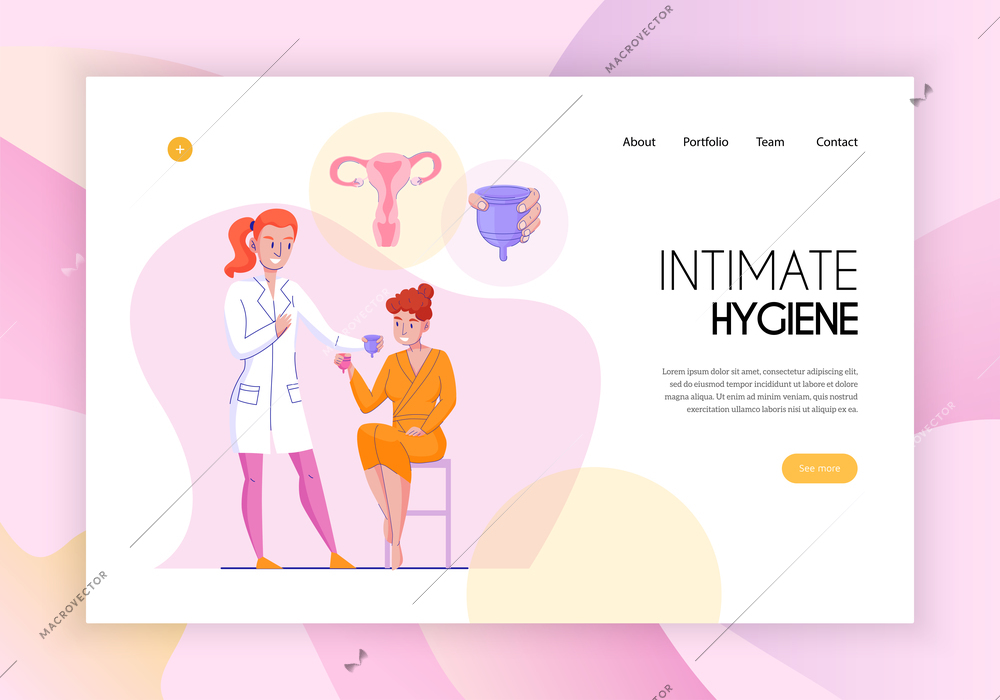 Feminine intimate hygiene concept web page flat horizontal banner with medical assistant products application advice vector illustration