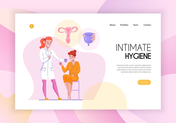 Feminine intimate hygiene concept web page flat horizontal banner with medical assistant products application advice vector illustration