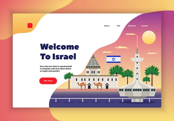 Israel travel page design with trip payment symbols flat  vector illustration