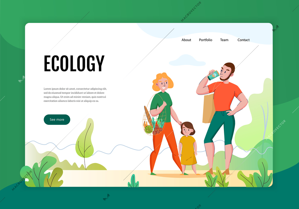 Zero waste concept flat banner web page with family using eco friendly sustainable natural products vector illustration