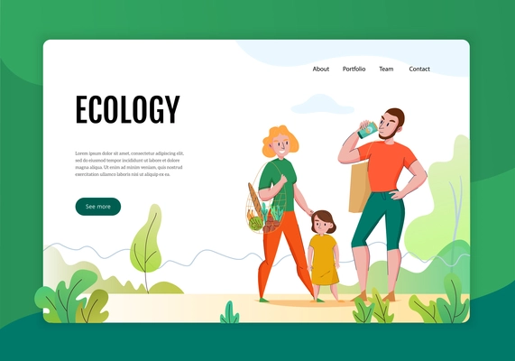 Zero waste concept flat banner web page with family using eco friendly sustainable natural products vector illustration