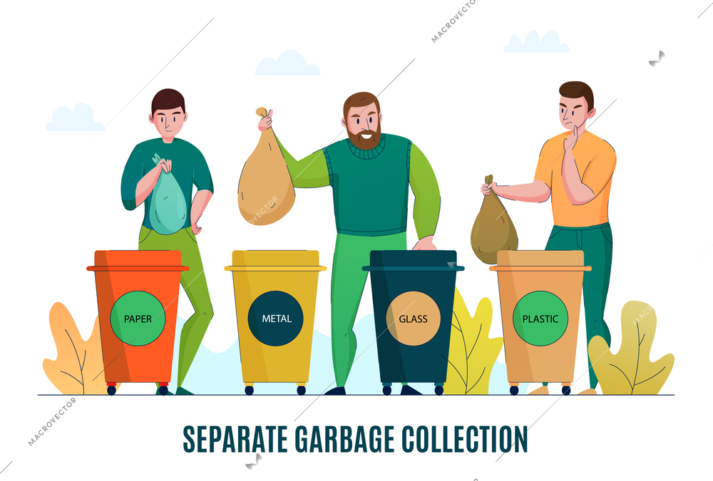 Zero waste environment conscious garbage collecting sorting separating recycling materials processing flat horizontal promotion banner vector illustration