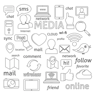 Social media sign for blogging networking and marketing communications isolated vector illustration