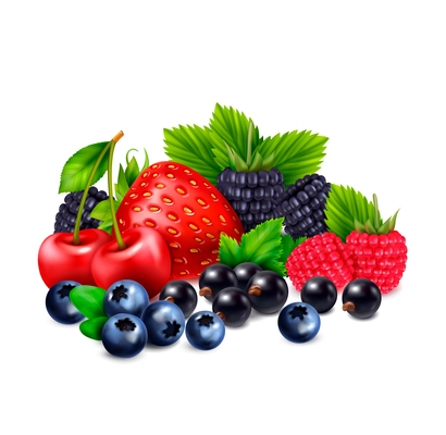 Berry fruit realistic composition with cluster of different berries realistic images with shadows on blank background vector illustration