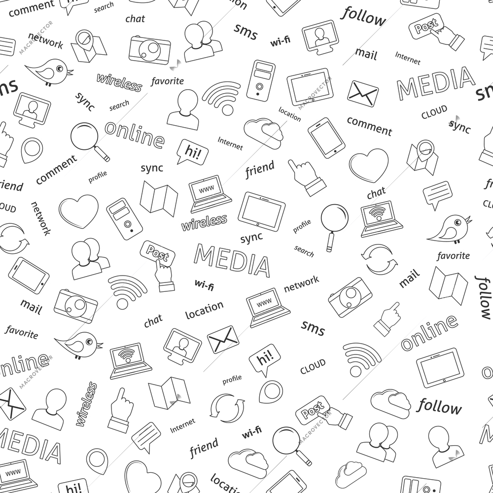 Seamless  social network media icons pattern background vector illustration