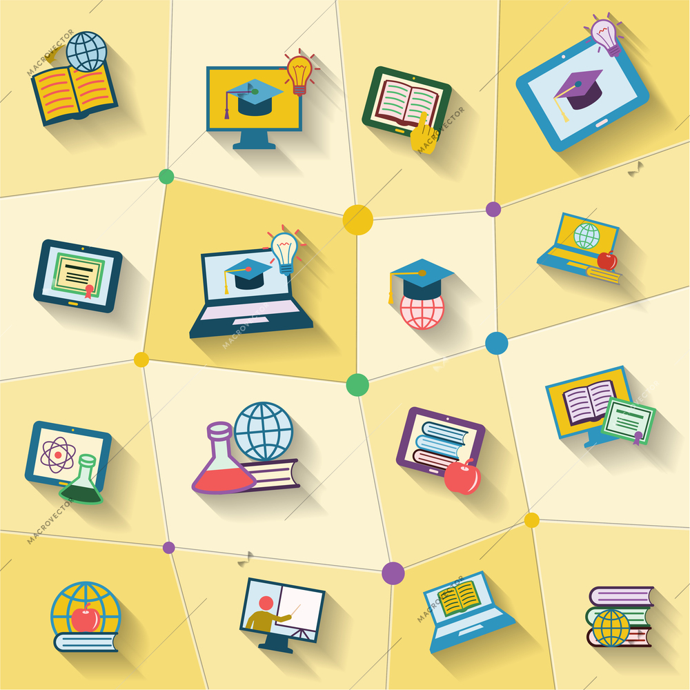 Online education global studying decorative icons set isolated vector illustration