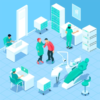 Dentist cabinet isometric concept vector illustration