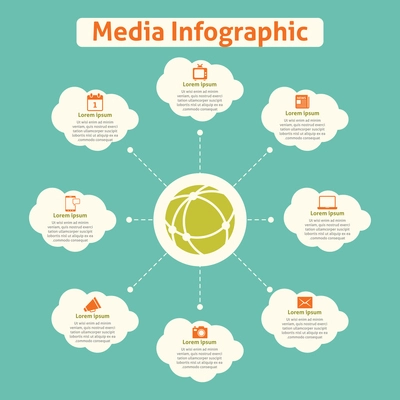 Media global infographics with cloud and communication icons vector illustration