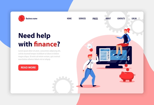 Accounting concept landing page offering professional help with finance problems flat vector illustration