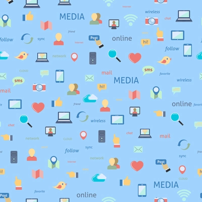 Seamless in flat style social network media icons pattern background vector illustration