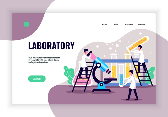 Laboratory concept banner landing page website design with flat images and text with clickable links buttons vector illustration