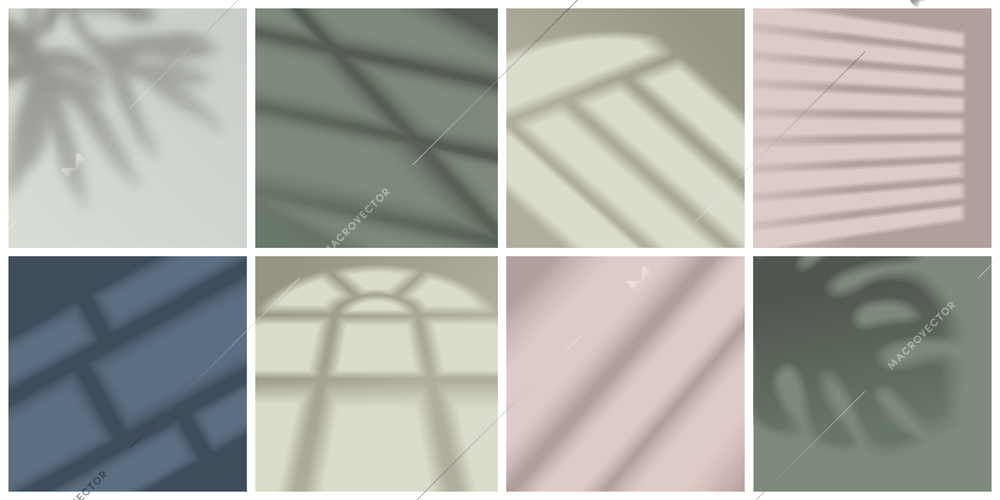 Window light and shadow realistic decorative set isolated vector illustration