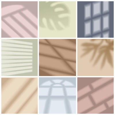 Window light and shadow bright realistic set isolated vector illustration