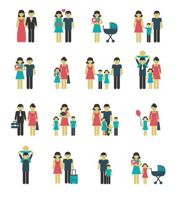 Family figures icons set of parents children married couple isolated vector illustration