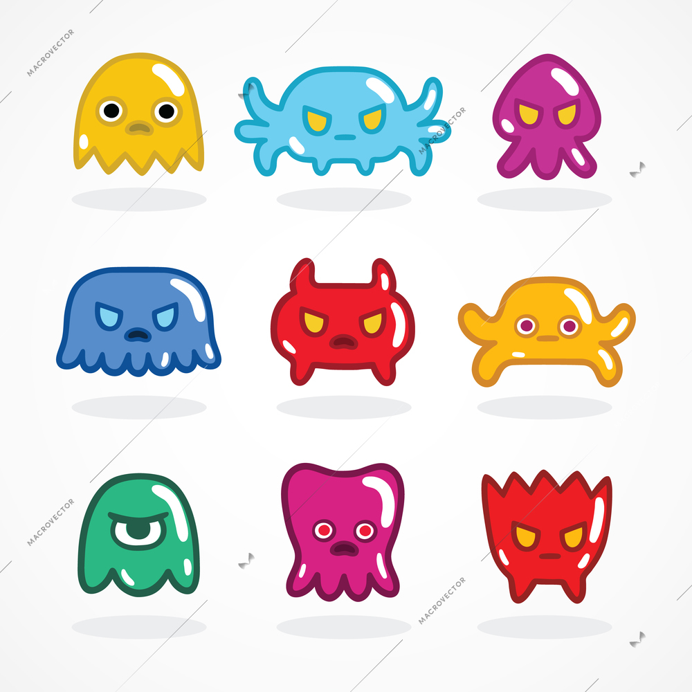 Retro video game monsters set vector illustration