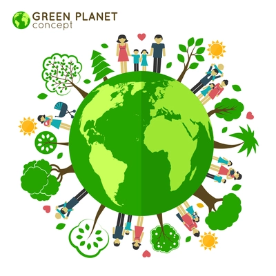 Family icons around the globe green planet ecology concept vector illustration