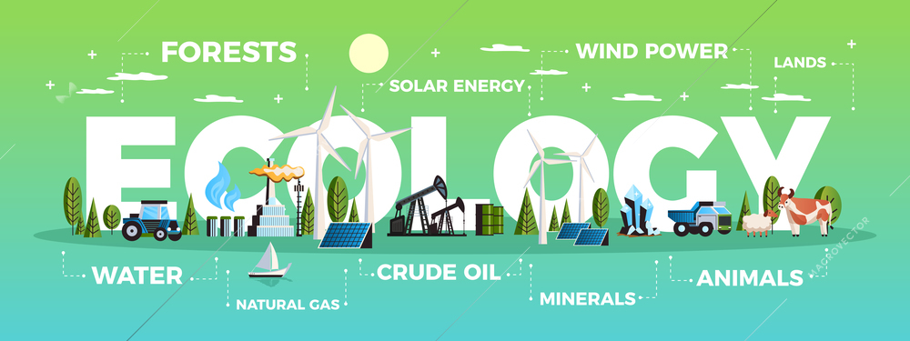 Natural environmental resources concept with crude oil and minerals symbols flat  vector illustration