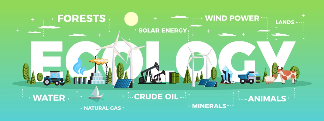 Natural environmental resources concept with crude oil and minerals symbols flat  vector illustration