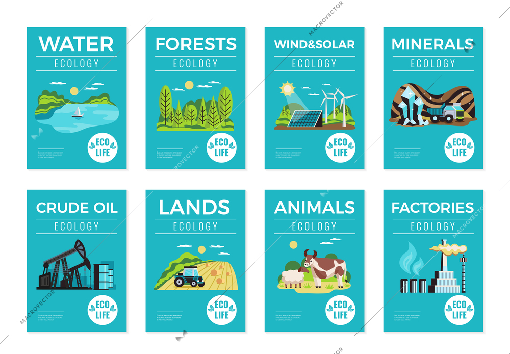 Natural environmental resources vertical banners set with ecology symbols flat isolated vector illustration