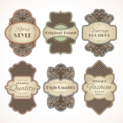 Retro style original brand vintage boutique labels set isolated vector illustration