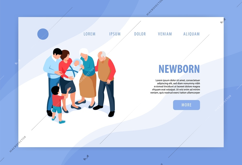 Kids children new siblings concept isometric web banner design with welcoming newborn baby into family vector illustration