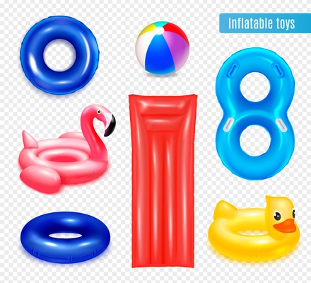 Inflatable rubber toys swimming rings composition with set of isolated inner rings and animal shaped objects vector illustration