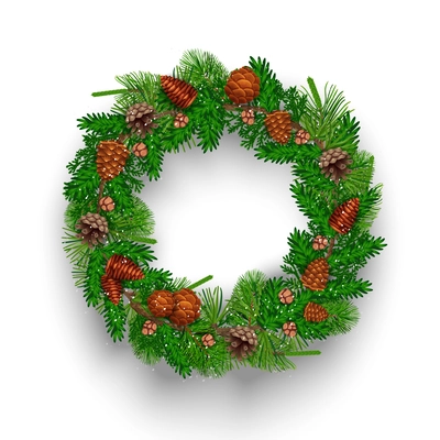 Fir christmas wreath composition with isolated image of circle shaped garland with cones and fresh needle vector illustration