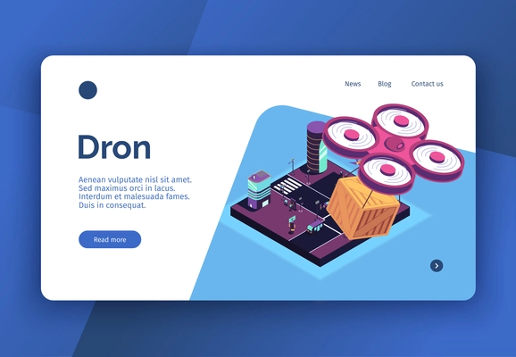 Isometric smart city concept banner website landing page with remotely piloted aircraft delivery images and text vector illustration