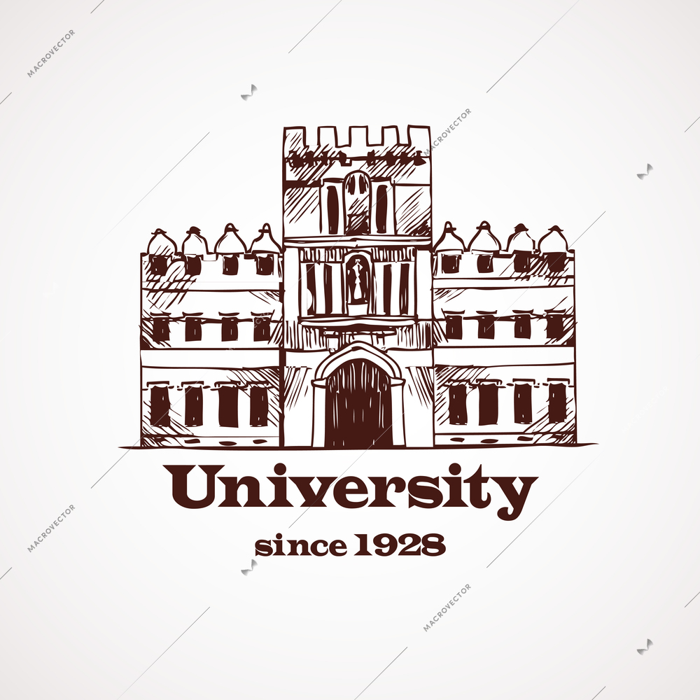University college high school building  in brown color vector illustration