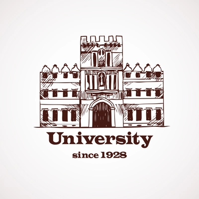 University college high school building  in brown color vector illustration