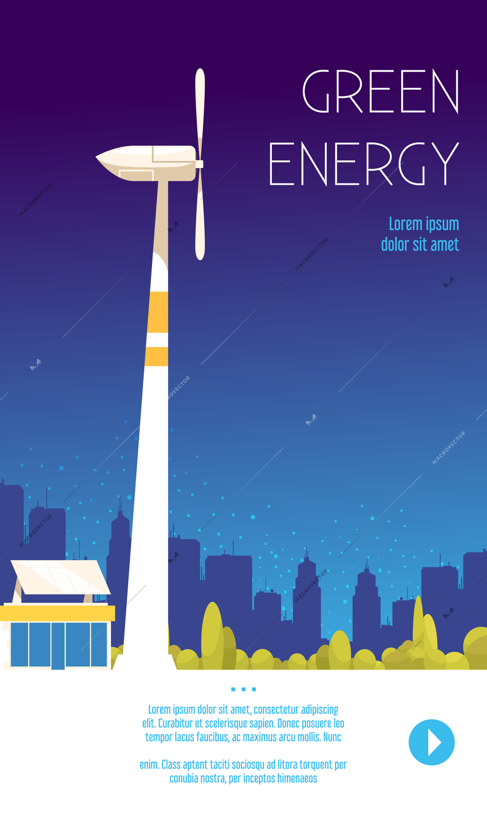 Green energy flat poster illustrated form of alternative power engineering so as wind energy vertical vector illustration