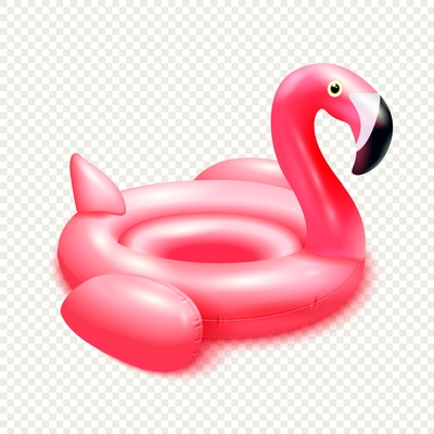 Inflatable rubber toy flamingo swimming rings composition with image of flexible elastic purple bird inner tube vector illustration