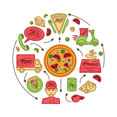 Fast food pizza delivery service concept with sketch icons vector illustration