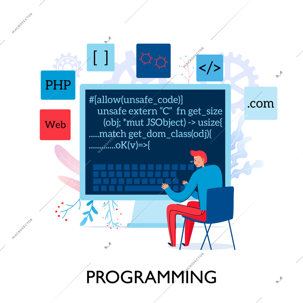 Flat composition with programmer testing programs vector illustration