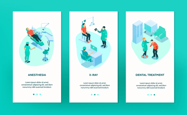 Dentist isometric vertical banner set isolated vector illustration